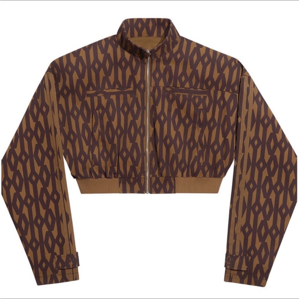 Co-ord Set Women's Brown Patterned Zip-Front Cropped Jacket Check Skirt Listing